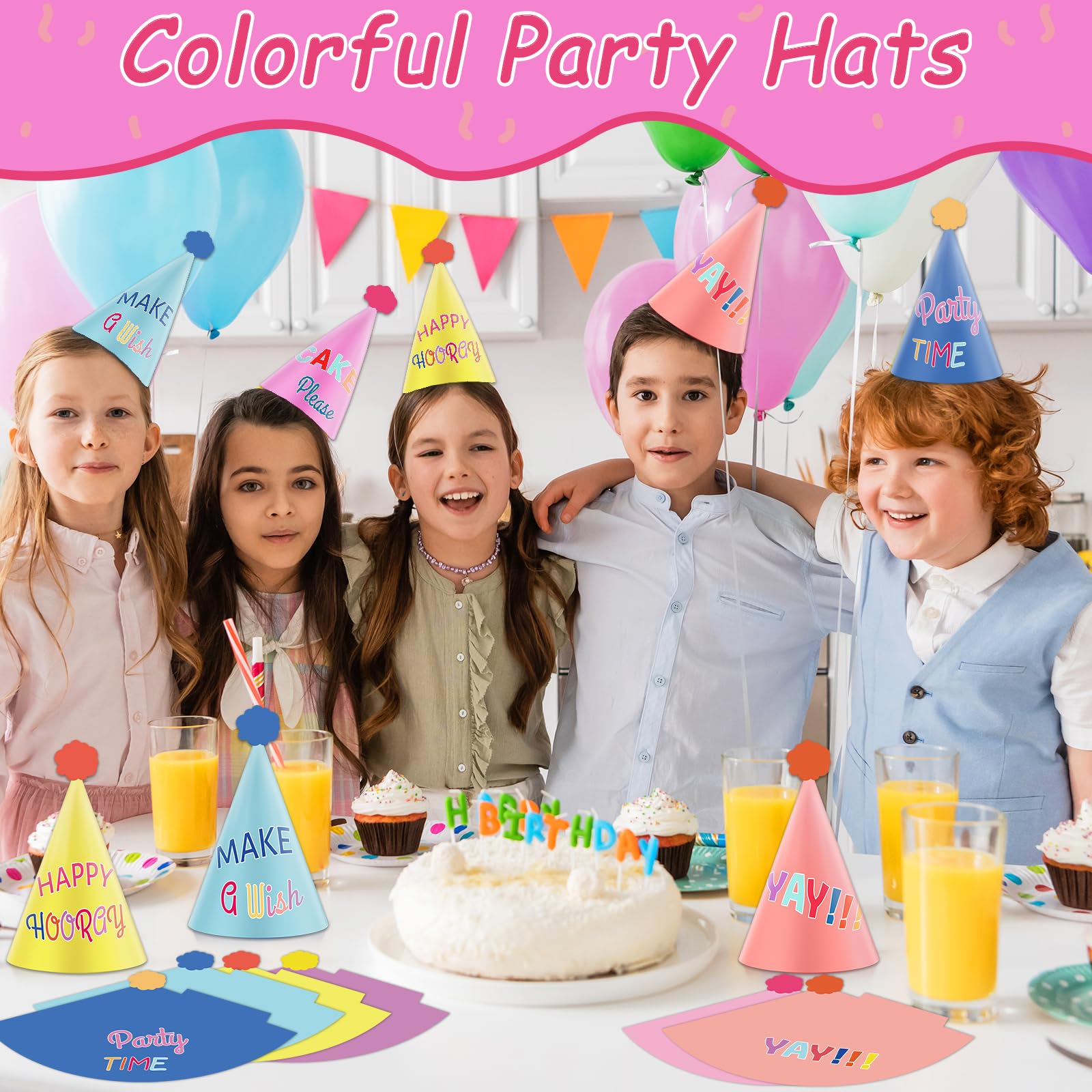 24PCS Colorful Party Hats for Happy Birthday Supplies Rainbow
