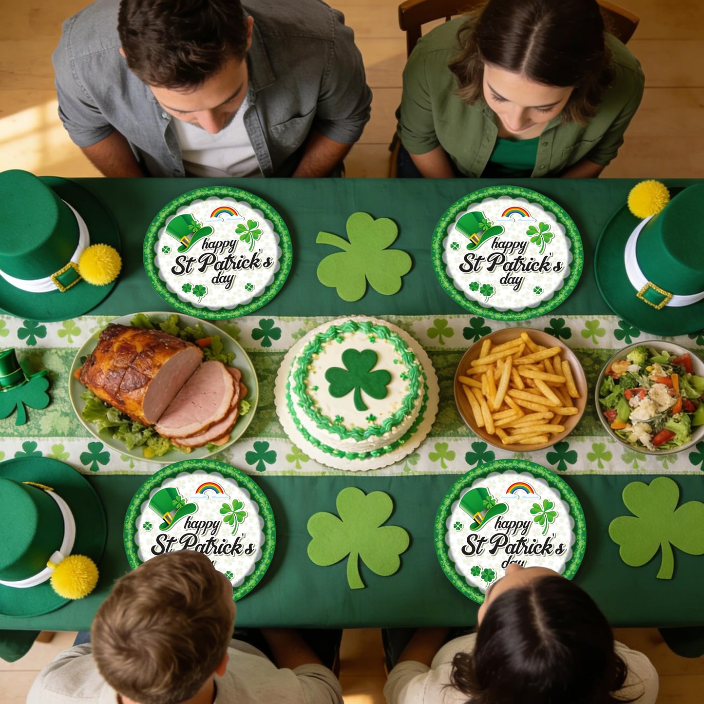EVYIENEN 50PCS St. Patrick's Day 7-Inch Paper Plates - Green and White Lucky Shamrock Dessert Plates, Disposable Dinner Decorations for St. Patrick's Day Irish Party Supplies