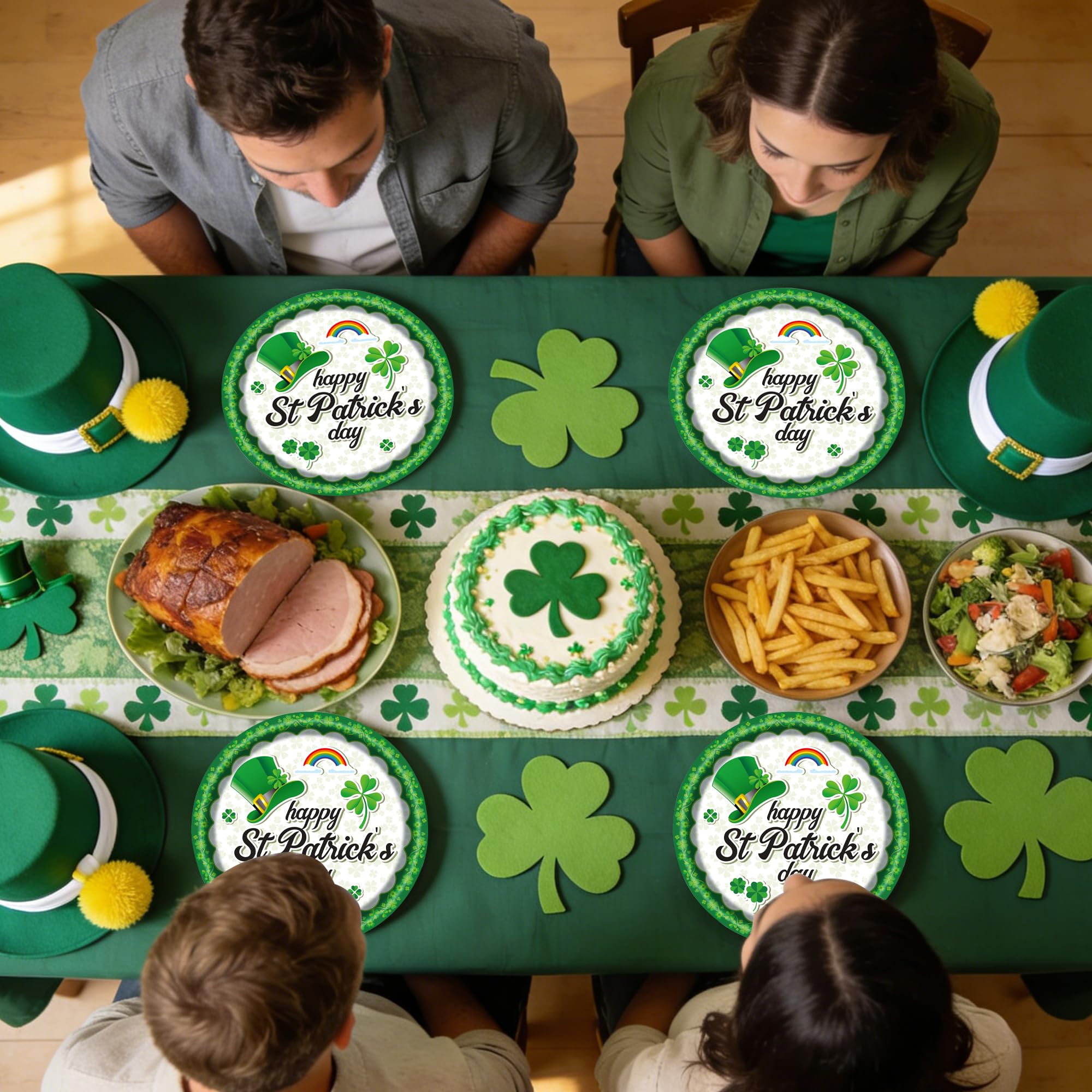 EVYIENEN 50PCS St. Patrick's Day 7-Inch Paper Plates - Green and White Lucky Shamrock Dessert Plates, Disposable Dinner Decorations for St. Patrick's Day Irish Party Supplies