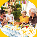 EVYIENEN 50PCS 70th Happy Birthday Plates and Napkins,7 Inch Premium Wihte and Gold Birthday Dessert Cake Plates Party and Cocktail Napkin for Men and WomenTable Anniversary Decoration