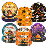 EVYIENEN 60 PCS Halloween Paper Plates,7 inch Paper Plates Pumpkin Monster Bat Skull and Ghost Disposable Cake Dessert Plate for Halloween Party Dinner Tableware Decoration Supplies