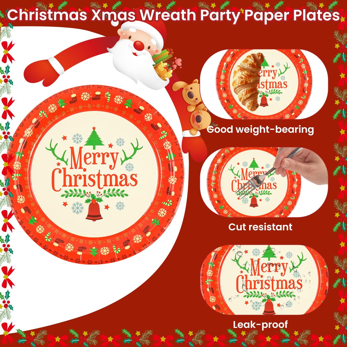 EVYIENEN 50 Pack Christmas Paper Plates - 7 inch Disposable Christmas Dessert Paper Dinnerware Dinner Plates for Xmas Holiday Party Dinnerware Party Supplies