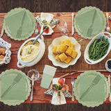 150Pcs Sage Green Paper Plates and Napkins,50 Sage Green Guest Scalloped Paper Tableware Forks Disposable Dinnerwaret Kit for Baby Shower Bridal Wedding Birthday Party New Year Decorations (9inch)