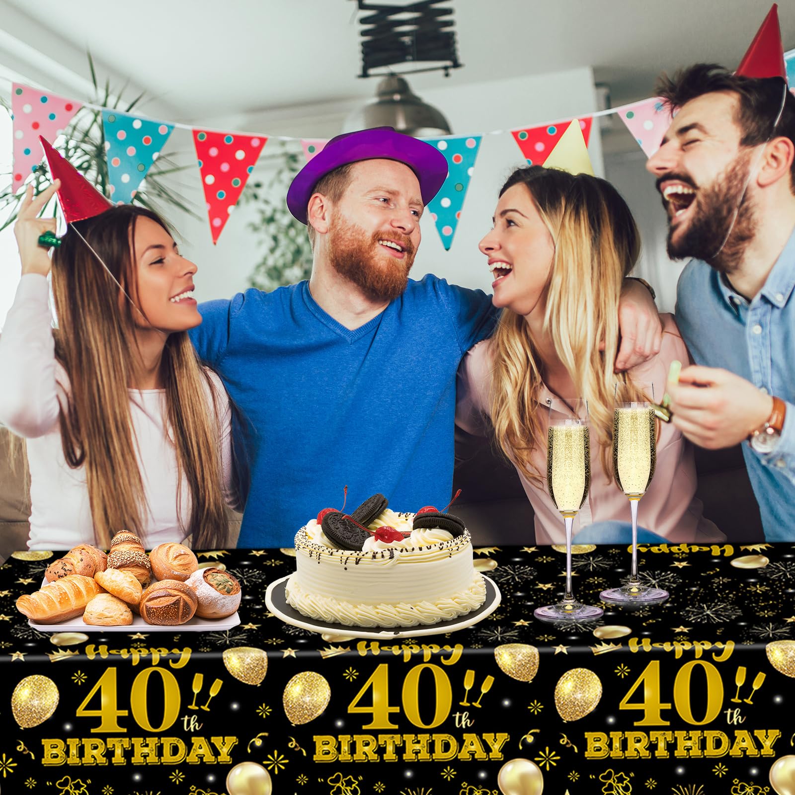 EVYIENEN 2 Pack 60th Birthday Tablecloth,Disposable Black Gold Plastic Waterproof Rectangular Table Covers for Christmas Party Decorations Men Women, 54 x 108 Inch