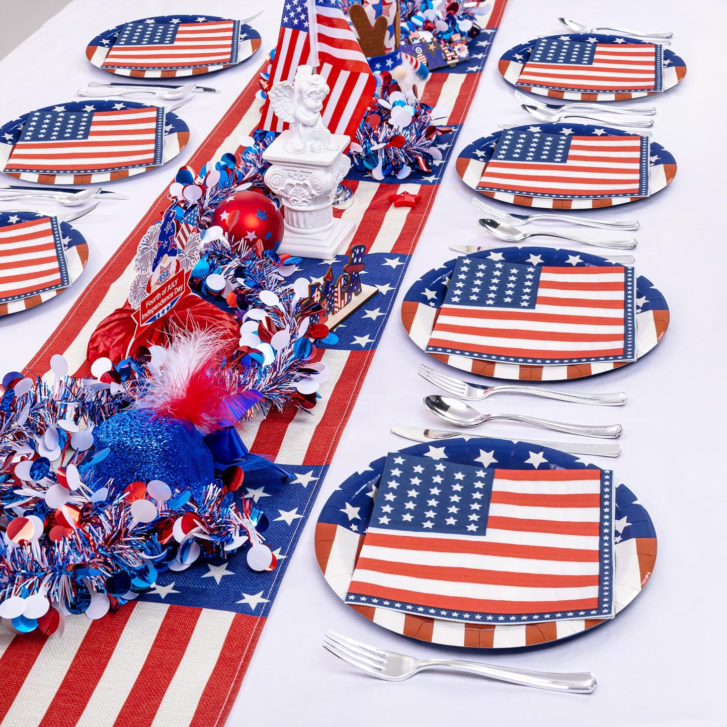 40 Pcs American Flag Patriotic Party Supplies, 9 Inch Plates & Napkins for 4th of July, Serves 20