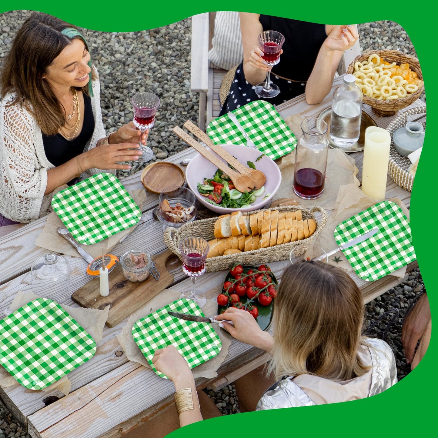 50Pcs Green Striped Paper Plates, 7 Inch Disposable Square Dinner and Dessert Plates for Birthday, Wedding and Baby Shower