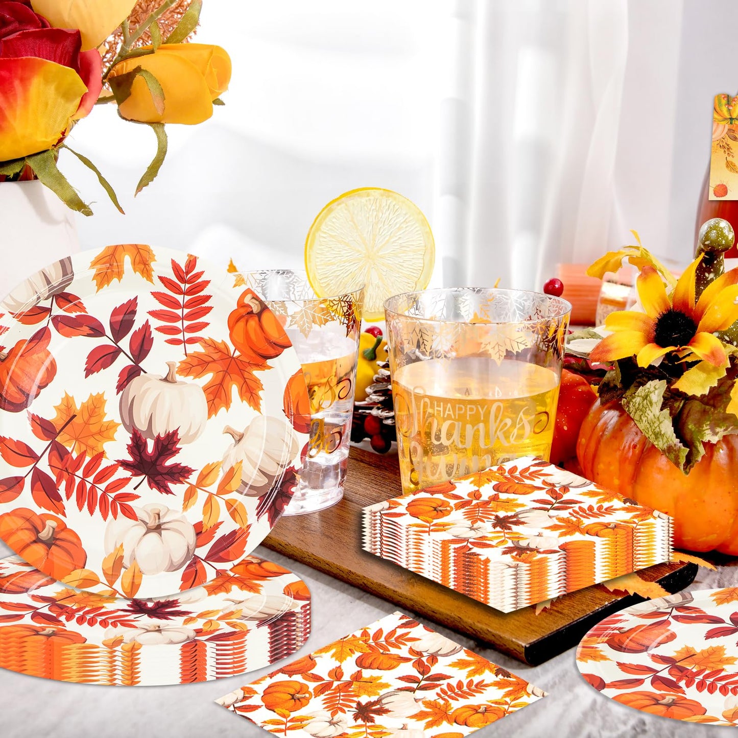 40Pcs Fall Paper Plates and Napkins,Thanksgiving Dessert Plates and Cocktail Napkins for Fall Thanksgiving Autumn Home Kitchen Birthday Party Supplies