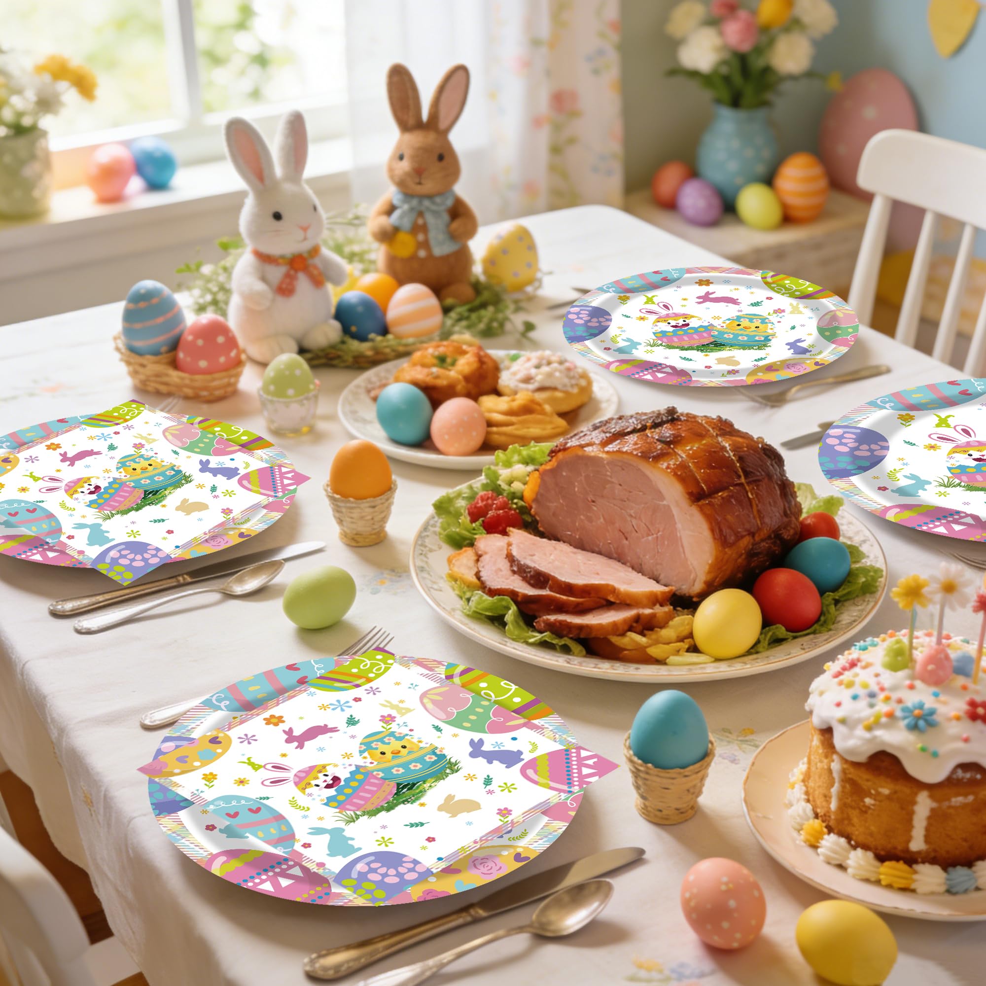 EVYIENEN 40Pcs Easter Paper Plates and Napkins Party Supplies - 9Inch Bunny Egg Plates and Napkins Disposable Dinner Tableware Set for Easter Spring Birthday Party Decorations, Serves 20