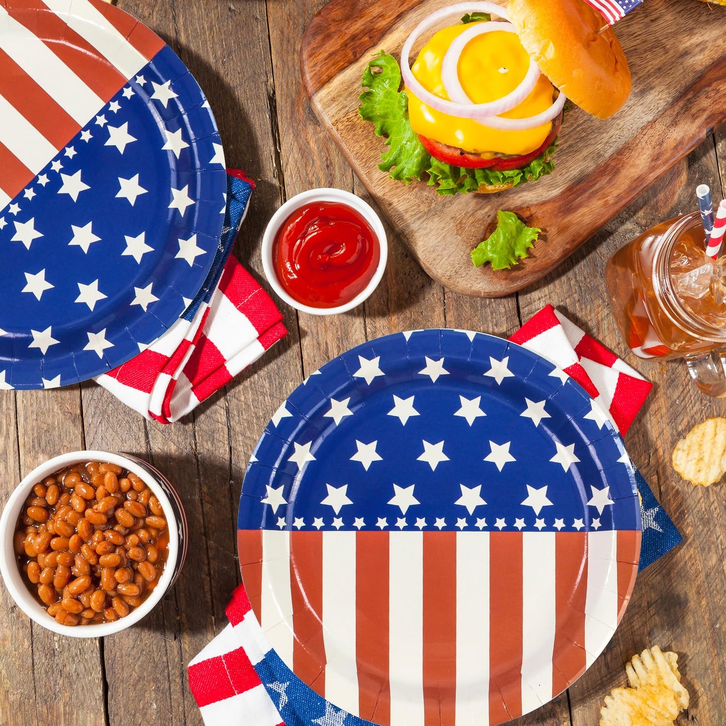 40 Pcs American Flag Patriotic Party Supplies, 9 Inch Plates & Napkins for 4th of July, Serves 20