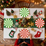 EVYIENEN 60Pcs Christmas Candy Paper Plates,7 Inch Red White and Green Striped Disposable Dinner Dessert Cake Plates Dinnerware for Christmas New Year Holiday Supplies Decorations