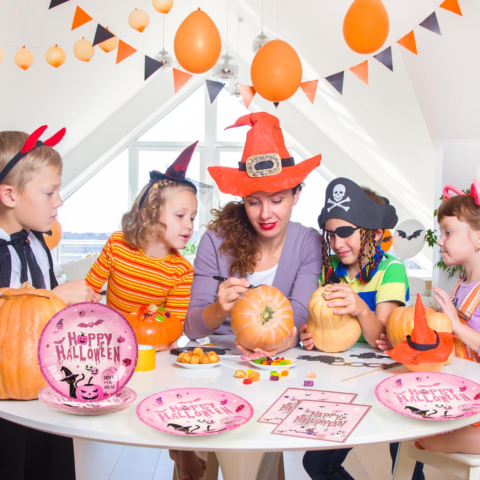 EVYIENEN 40pcs Halloween Paper Plates and Napkins, Halloween Party Supplies Disposable Napkins Set Disposable Plates Haunted House Design Dinnerware Tableware for Birthday Party Serves 20