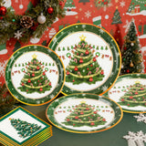 EVYIENEN 150 Pcs Christmas Plates and Napkins,Christmas Tree Party Supplies Merry Christma Disposable Paper Plates Napkins Dinnerware Set for Holiday Party Table Supplies