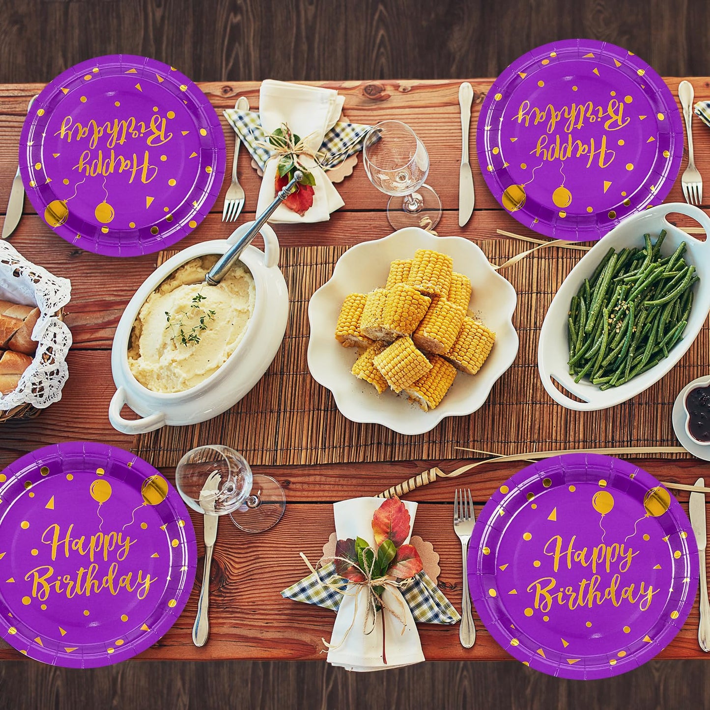50 Pcs Purple and Gold Paper Plates,7 inch Halloween Paper Plates Disposable Happy Birthday Dessert Cake Plate Party Supplies for Halloween Fall Thanksgiving Birthday Wedding Party Decorations
