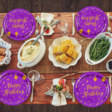 50 Pcs Purple and Gold Paper Plates,7 inch Halloween Paper Plates Disposable Happy Birthday Dessert Cake Plate Party Supplies for Halloween Fall Thanksgiving Birthday Wedding Party Decorations