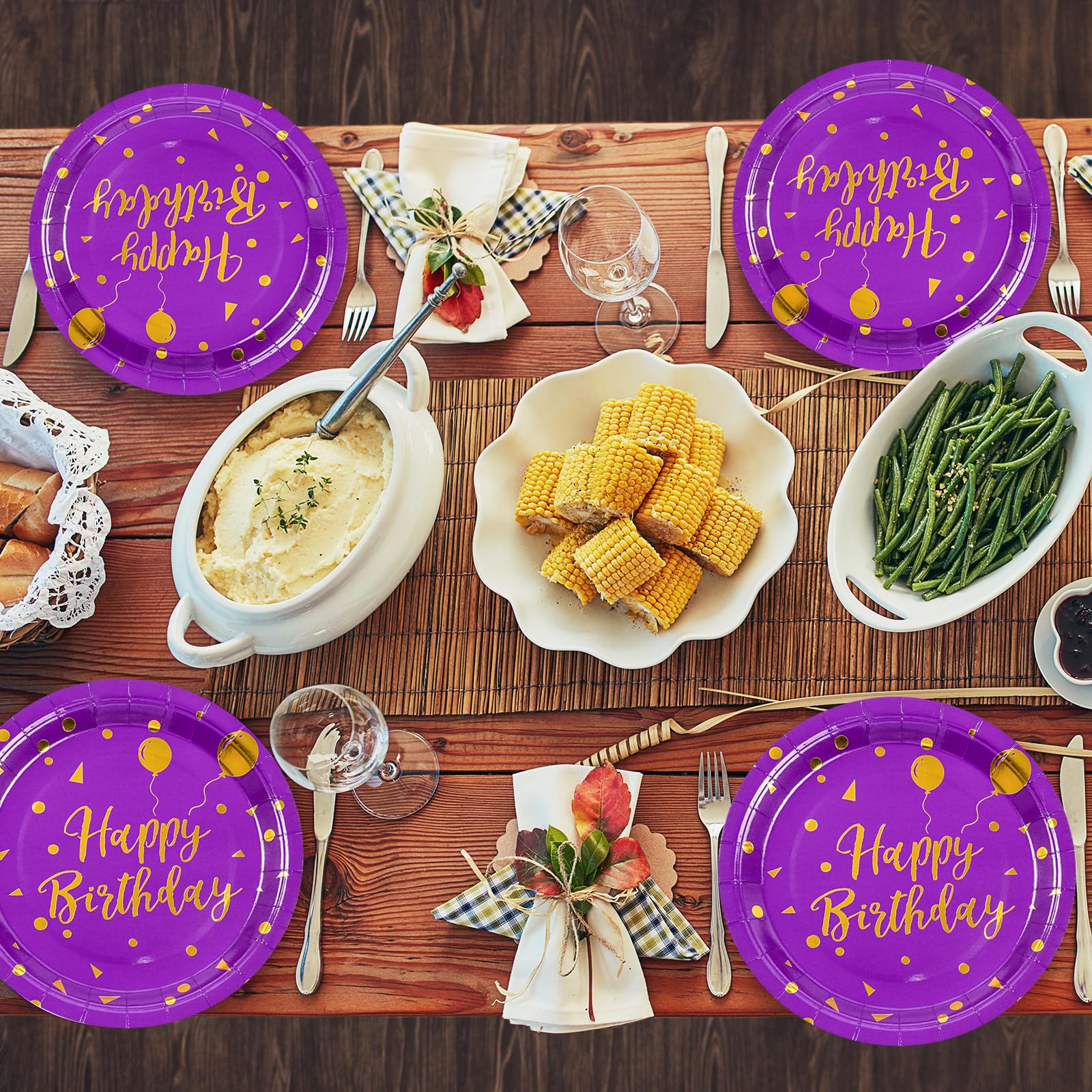 50 Pcs Purple and Gold Paper Plates,7 inch Halloween Paper Plates Disposable Happy Birthday Dessert Cake Plate Party Supplies for Halloween Fall Thanksgiving Birthday Wedding Party Decorations