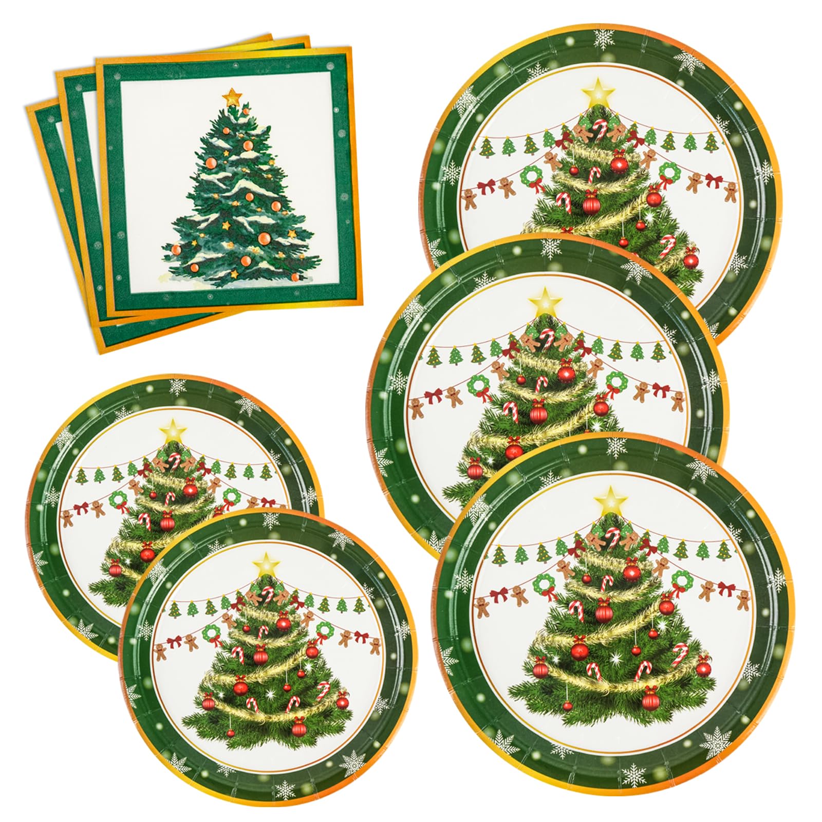 EVYIENEN 150 Pcs Christmas Plates and Napkins,Christmas Tree Party Supplies Merry Christma Disposable Paper Plates Napkins Dinnerware Set for Holiday Party Table Supplies
