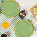 EVYIENEN 50 Pcs Sage Green Paper Plates,7 Inches Gold Foil Disposable Scalloped Paper Party Plates for Cake Dessert Halloween Fall Thanksgiving Birthday Wedding Baby Shower Party Decorations