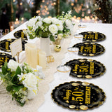 EVYIENEN 50Pcs 50th Birthday Party Paper Plates,7inch Disposable Black and Gold Scalloped Dessert Party Plates for Birthday Wedding Anniversary Reception Event Decorations