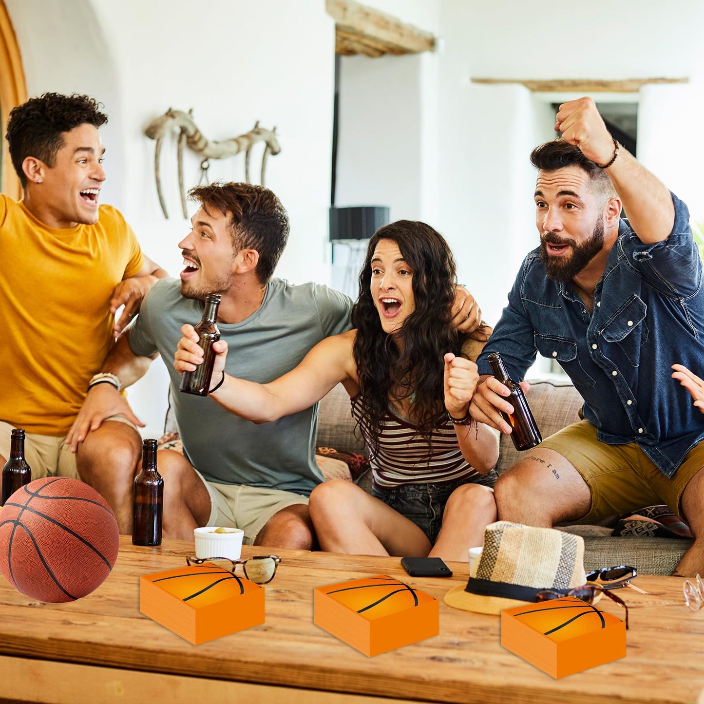 50 Pieces Basketball Napkins,Disposable Basketball Party Guest Cocktail Napkins for Birthday Party, Basketball Theme Party Supplies-6.5 x 6.5 Inch