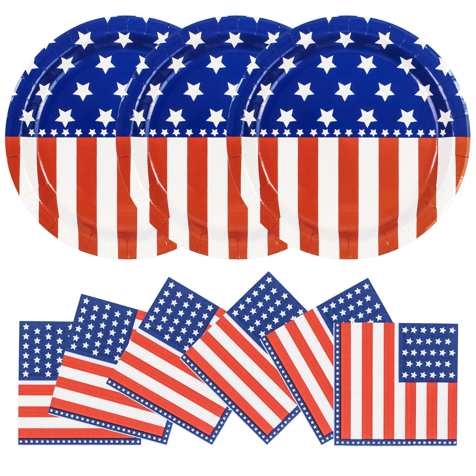 40 Pcs American Flag Patriotic Party Supplies, 9 Inch Plates & Napkins for 4th of July, Serves 20