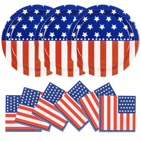 40 Pcs American Flag Patriotic Party Supplies, 9 Inch Plates & Napkins for 4th of July, Serves 20