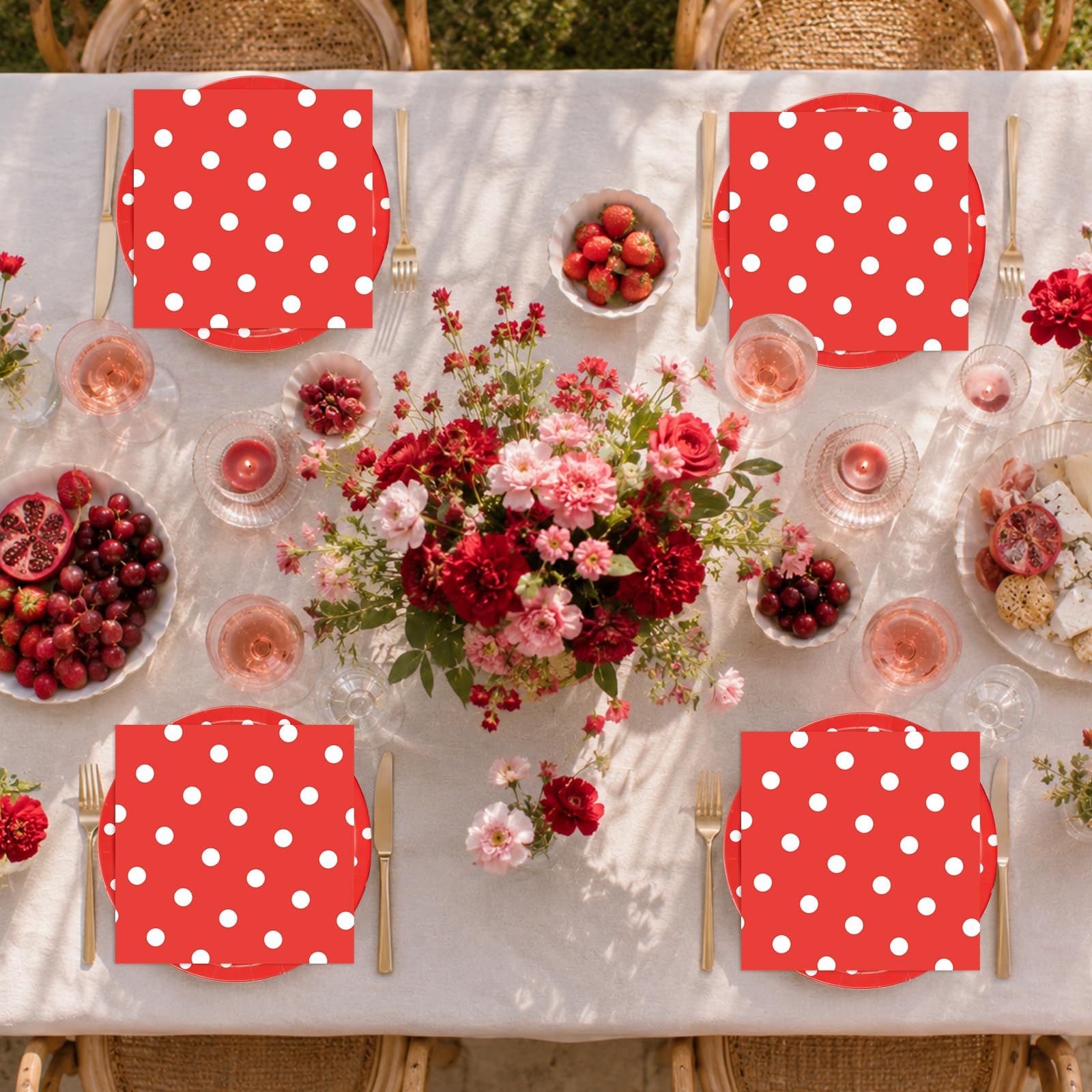 EVYIENEN 50PCS Red Polka Dot Paper Plates and Napkins Party Supplies,Red and White Party Plates and Napkins Tableware Set for Birthday Bridal & Baby Shower Wedding Party Decoration