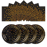 EVYIENEN Black and Gold Dinner Plates and Napkins Party Supplies,25 x 7 Black Gold Foil Decorations Dessert Plates and 25 x 6.5 Napkins for Birthdays Weddings Graduations