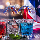 100 Pcs 4th of July Cocktail Picks, Red White Blue Firework Bamboo Toothpicks for Appetizers & Party