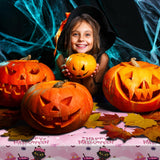108×54Inch Halloween Tablecloth, Halloween Decorations Indoor Outdoor Happy Boo Pumpkin Bat Skeleton Candy Disposable Plastic Waterproof Tablecover for Table Decor Backdrop Banner Party Supplies