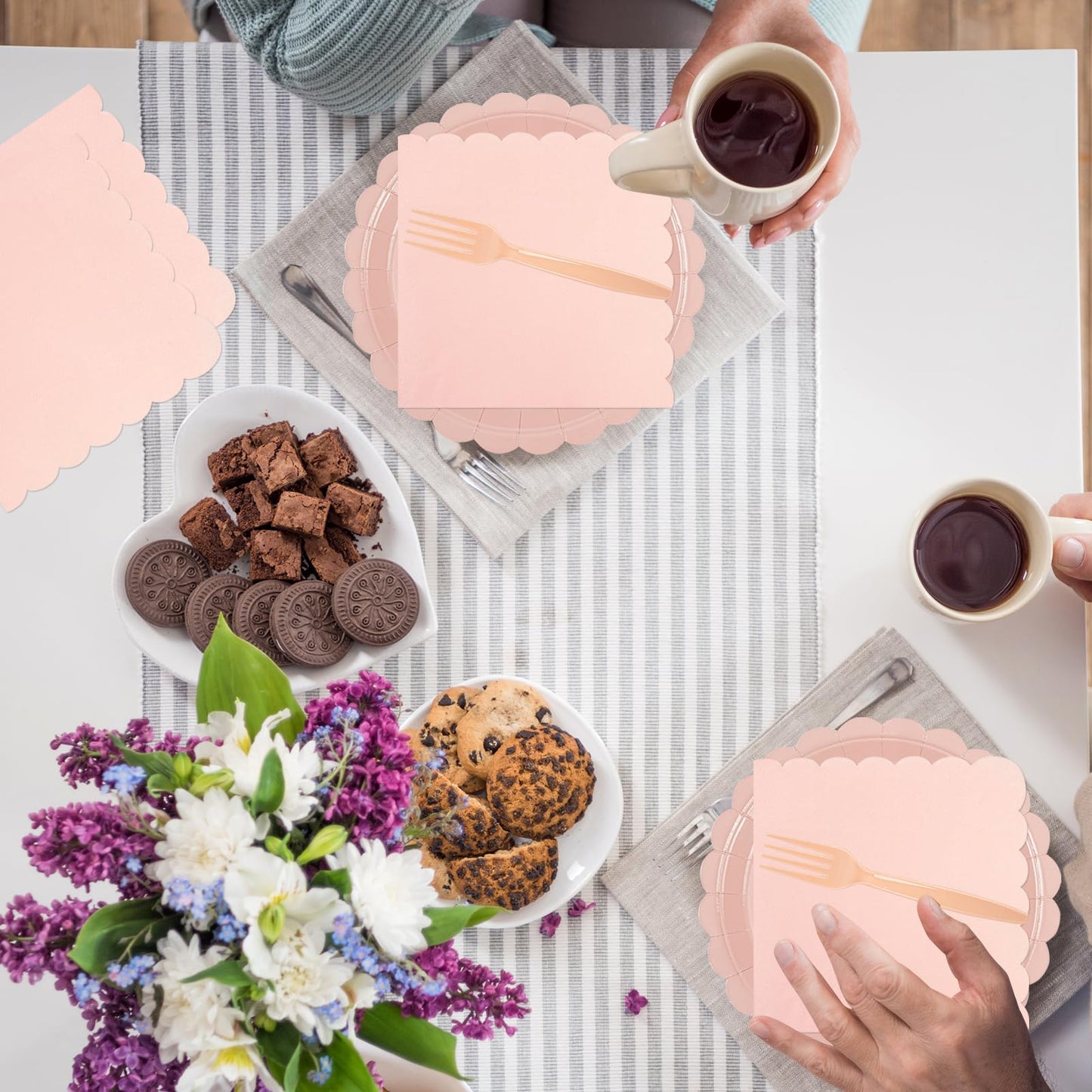 150Pcs Pink Paper Plates and Napkins,50 Guest Pink Scalloped Paper Tableware Forks Disposable Dinnerwaret Kit for Baby Shower Bridal Wedding Birthday Valentine Party New Year Decorations (7inch)