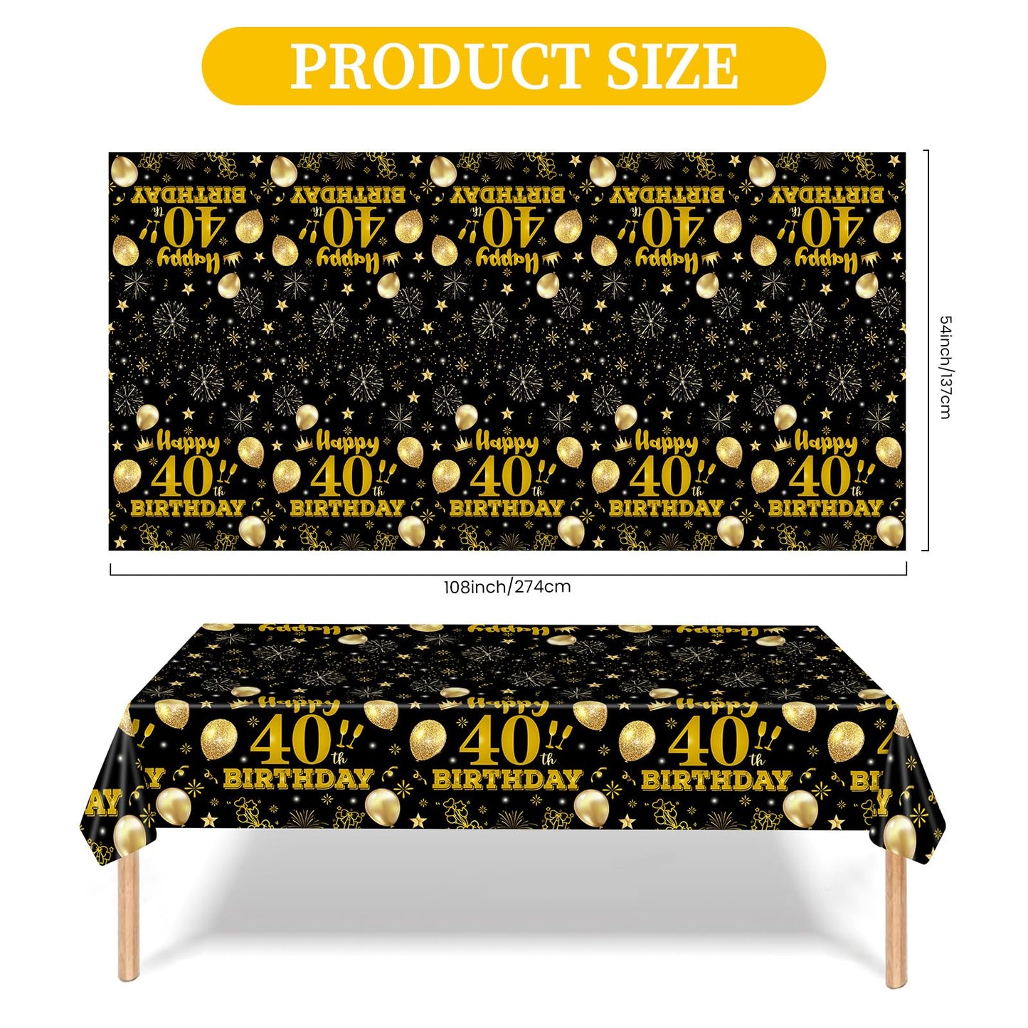 EVYIENEN 2 Pack 60th Birthday Tablecloth,Disposable Black Gold Plastic Waterproof Rectangular Table Covers for Christmas Party Decorations Men Women, 54 x 108 Inch