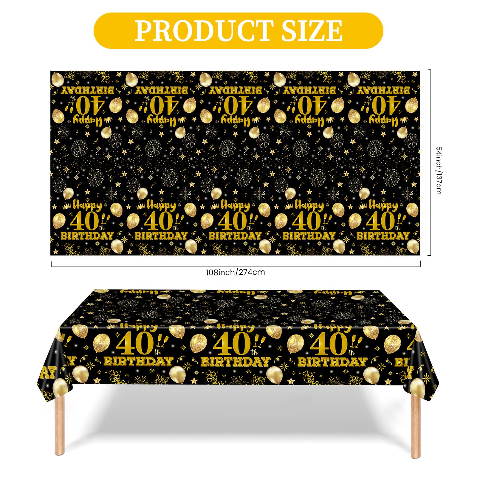 EVYIENEN 2 Pack 60th Birthday Tablecloth,Disposable Black Gold Plastic Waterproof Rectangular Table Covers for Christmas Party Decorations Men Women, 54 x 108 Inch