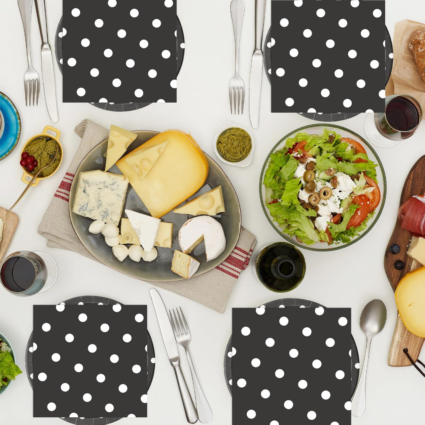 EVYIENEN 50PCS Black Polka Dot Paper Plates and Napkins Party Supplies, Black and White Party Plates and Napkins Tableware Set for Birthday Bridal & Baby Shower Wedding Party Decoration