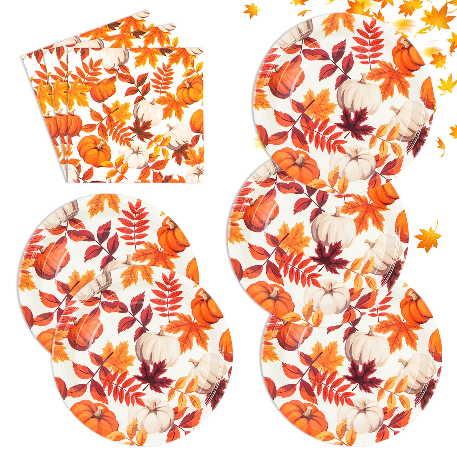 40Pcs Fall Paper Plates and Napkins,Thanksgiving Dessert Plates and Cocktail Napkins for Fall Thanksgiving Autumn Home Kitchen Birthday Party Supplies