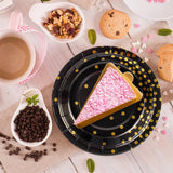 50Pcs Black and Gold Birthday Dinner Plates and Napkins, 9 Inch Gold Foil Dot Dessert Plates with Napkins for Birthdays, Weddings and New Year, Serves 25
