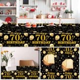 EVYIENEN 2 Pack 70th Birthday Tablecloth,Disposable Black Gold Plastic Waterproof Rectangular Table Covers for Christmas Party Decorations Men Women, 54 x 108 Inch
