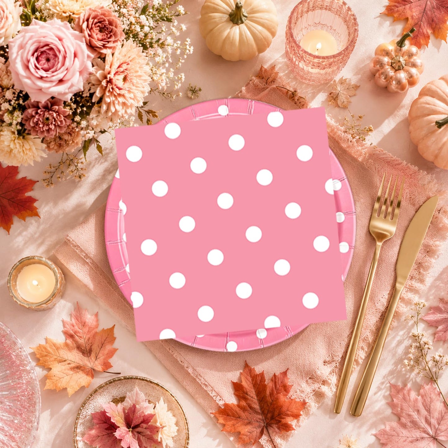 EVYIENEN 50PCS Pink Polka Dot Paper Plates and Napkins Party Supplies, Pink and White Party Plates and Napkins Tableware Set for Birthday Bridal & Baby Shower Wedding Party Decoration