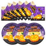 EVYIENEN 40PCS Happy Halloween Paper Plates and Napkins,9Inch Disposable Pumpkin Ghost Dessert Plates for Halloween Theme Birthday Party Supplies,Serve 20