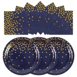 EVYIENEN 50PCS Dark Blue and Gold Dinner Plates and Napkins Party Supplies,25 x 9 Dark Blue Gold Foil Decorations Dessert Plates and 25 x 6.5 Napkins for Birthdays New Year Weddings Graduations