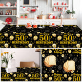 EVYIENEN 2 Pack 50th Birthday Tablecloth,Disposable Black Gold Plastic Waterproof Rectangular Table Covers for Christmas Party Decorations Men Women, 54 x 108 Inch