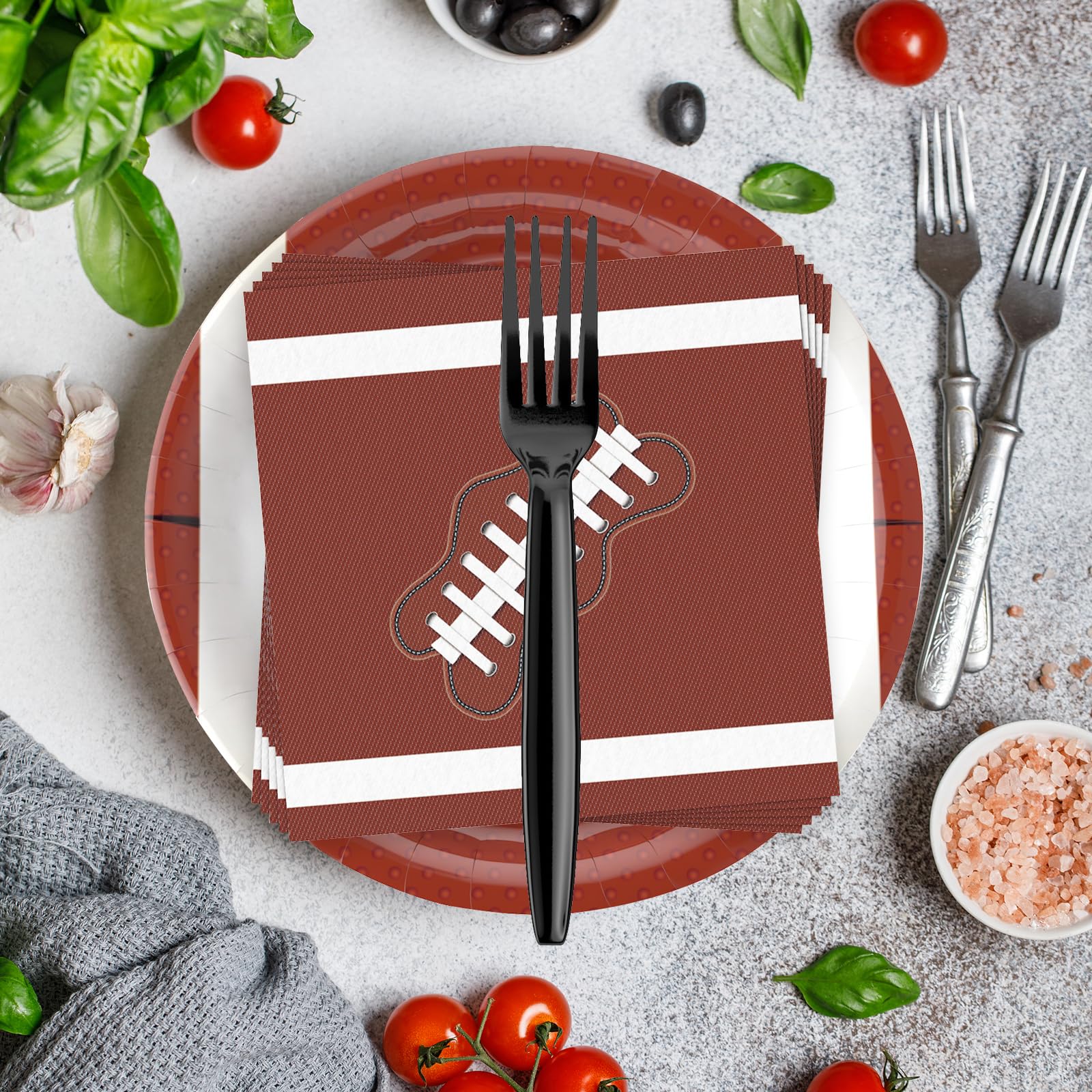 EVYIENEN 75PCS Football Paper Plates and Napkins Party Supplies,7 Inch Disposable Tableware Set Forks Sport Birthday Party Dinnerware for Kits Serve 25 Guests