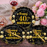 EVYIENEN 96Pcs 60th Birthday Party Tableware Set,Back in 1965 Birthday Party Decorations Supplies, Disposable Black and Gold 60th Birthdays Paper Plates Napkins Forks Favors for Men Women, Serve 24