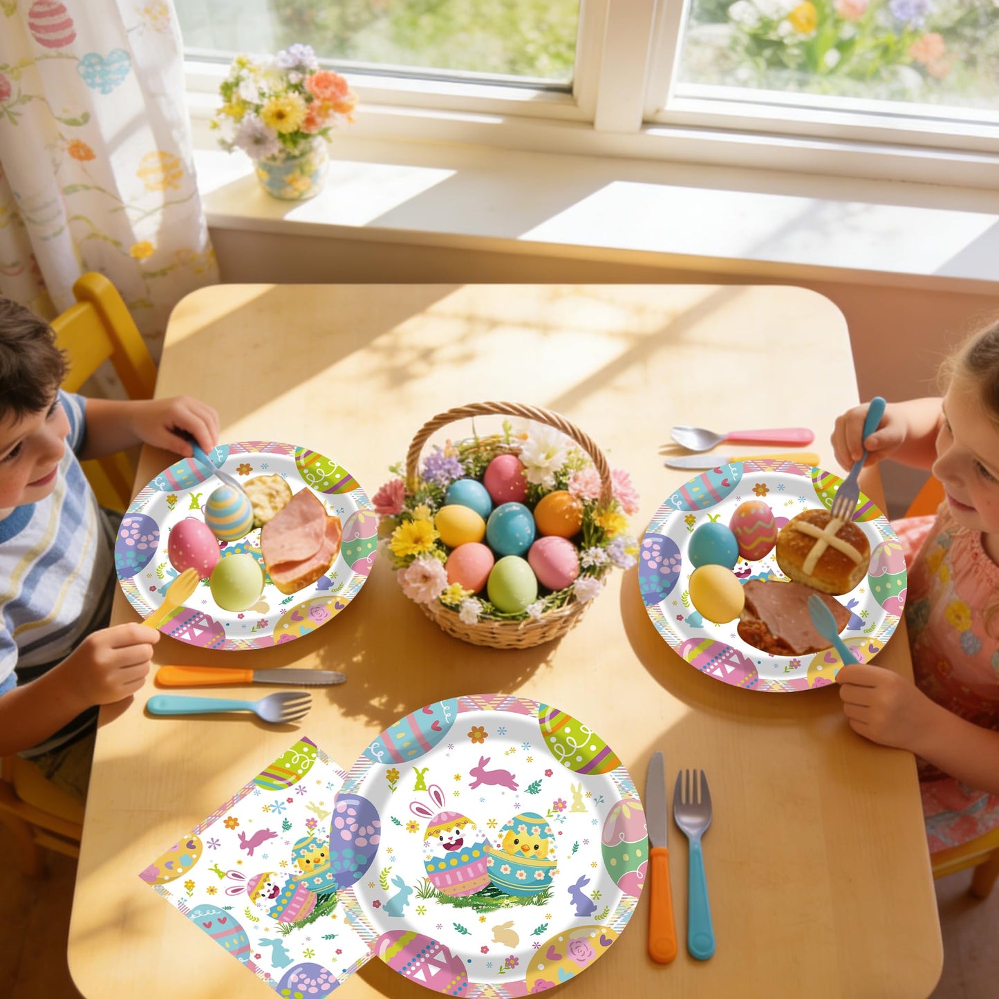 EVYIENEN 40Pcs Easter Paper Plates and Napkins Party Supplies - 9Inch Bunny Egg Plates and Napkins Disposable Dinner Tableware Set for Easter Spring Birthday Party Decorations, Serves 20