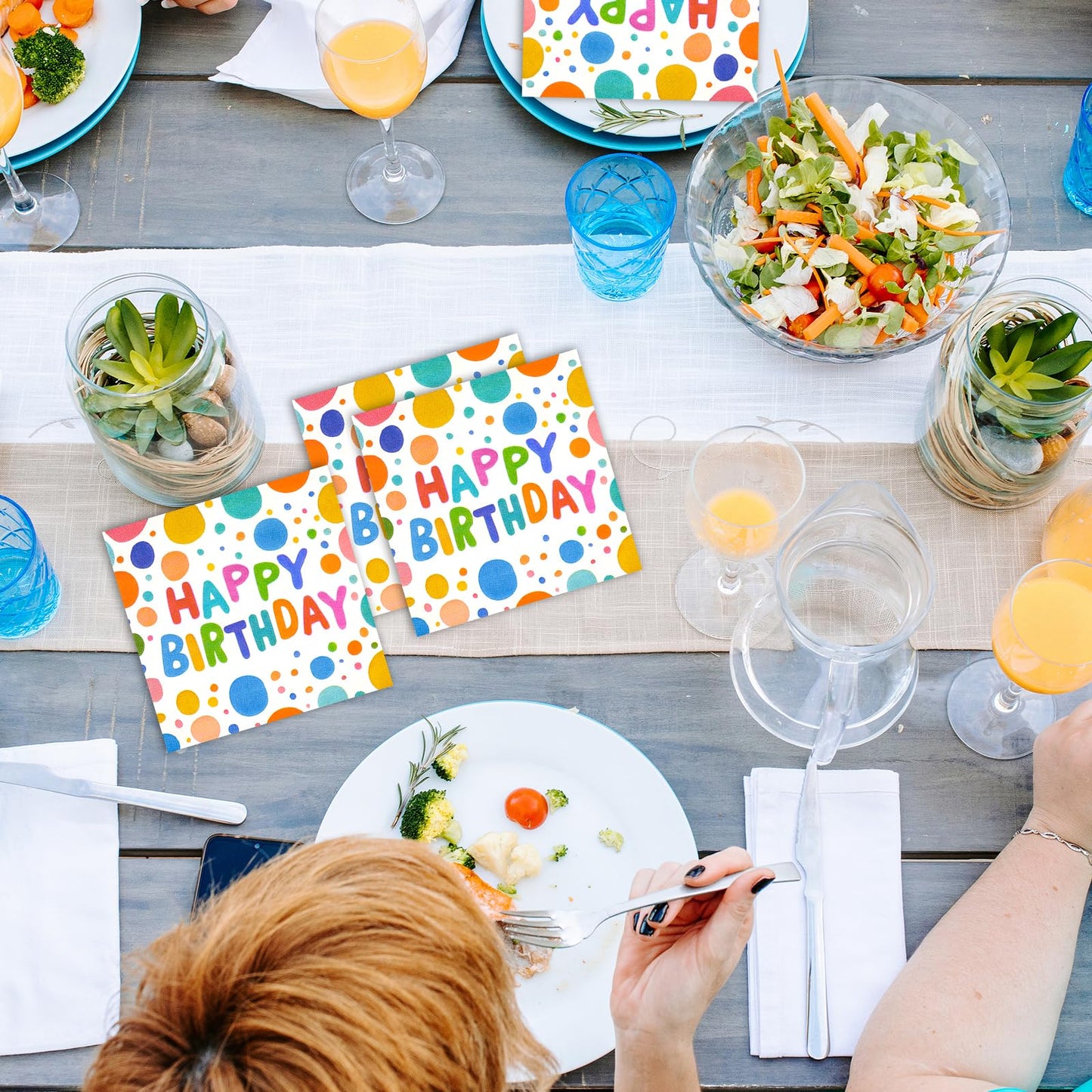50PCS Happy Birthday Paper Napkins 13 x 13 Inches Luncheon Napkins Colourful Dots Cocktail Napkins Disposable Theme Tableware Party Decorations Supplies for Kids Baby Shower Party