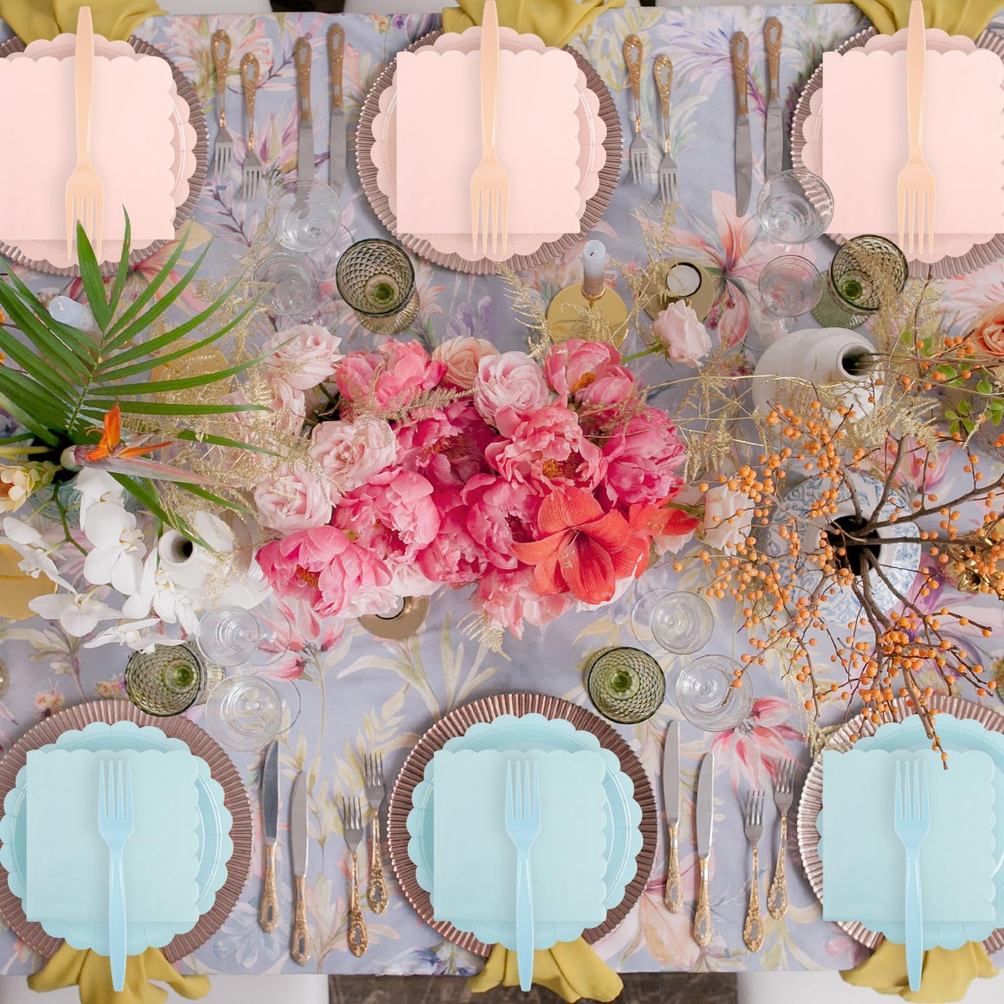 75 Pcs Pink & Blue Scalloped Paper Plates, Napkins & Forks Set – Disposable Tableware for Baby Shower, Bridal Shower & Weddings, Serves 25 (9 Inch)