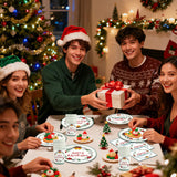 EVYIENEN 200 PCS Christmas Paper Plates and Napkins,Xmas Poinsettia Flower Tree Disposable Dinner Plates Party Dessert Plates for Christma Xmas Winter Party Supplies,Serves 50