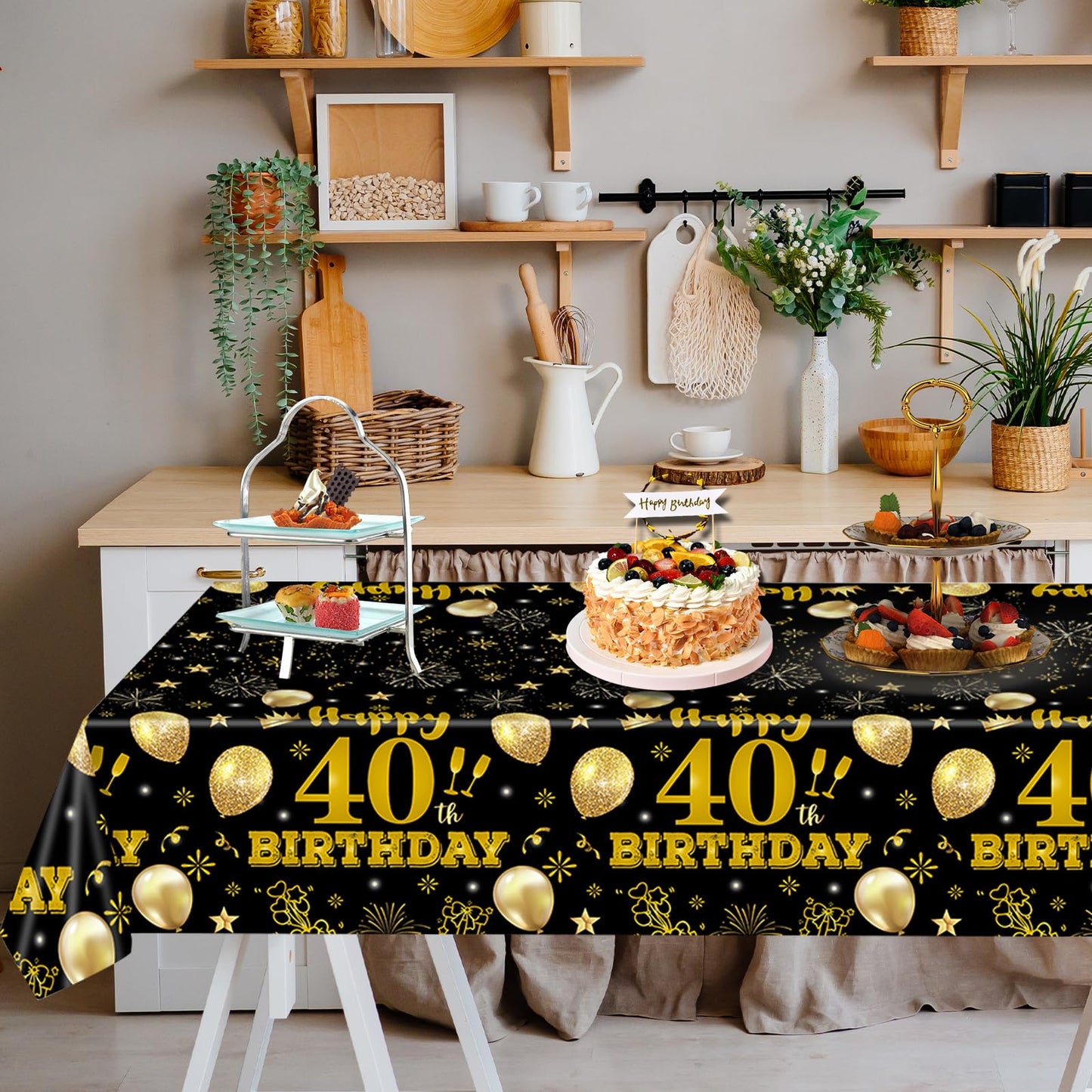 EVYIENEN 2 Pack 60th Birthday Tablecloth,Disposable Black Gold Plastic Waterproof Rectangular Table Covers for Christmas Party Decorations Men Women, 54 x 108 Inch