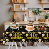 EVYIENEN 2 Pack 60th Birthday Tablecloth,Disposable Black Gold Plastic Waterproof Rectangular Table Covers for Christmas Party Decorations Men Women, 54 x 108 Inch