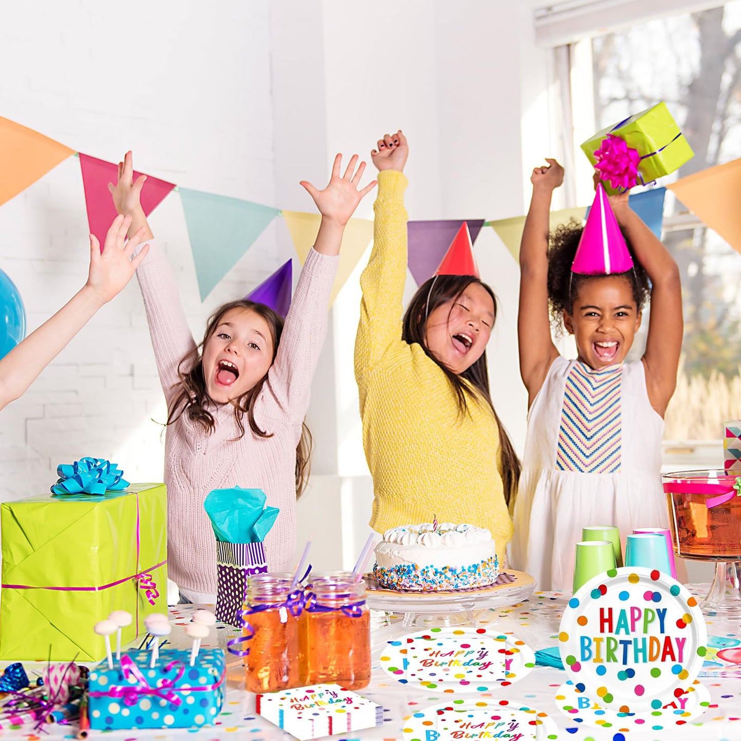 EVYIENEN 50 Pcs Happy Birthday Dots Plates and Napkins Party Supplies,Happy Birthday and Napkins Party Decorations for Birthday Plates-Serves 25