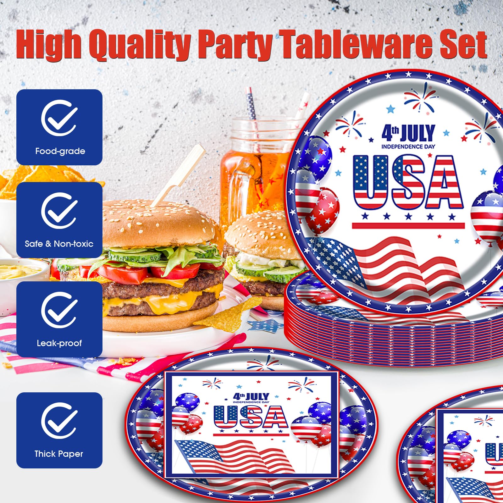 40Pcs 4th of July Paper Plates and Napkins Party Supplies Set,American Flag Dinnerware Disposable Paper Dinner Plates and Napkins for Memorial Day Veterans Day Serves 20 Guests